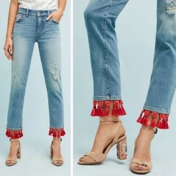 Pilcro and the Letterpress Denim - Pilcro & the Letterpress | Slim boyfriend Jean with beaded tassles